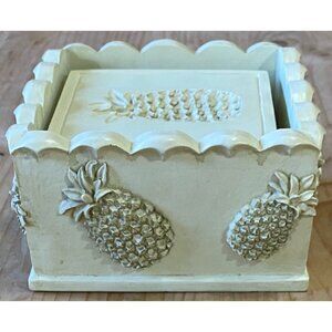 Set of 4 Pineapple Coasters w/ Holder White Tropical
